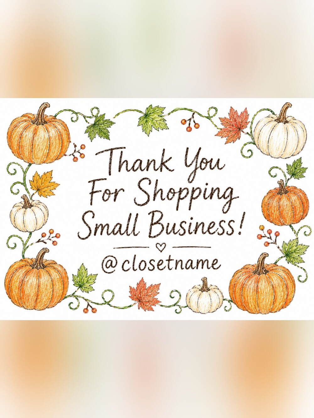 Hand Crafted Autumn Leaves & Pumpkins Thank You Card 50 Count